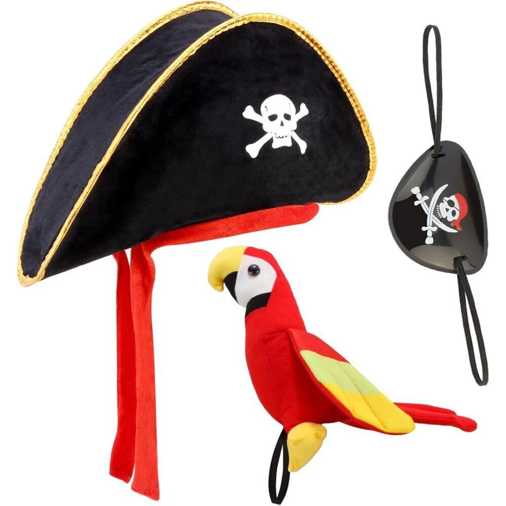 Pirate Costume Set Plush Hat Eye Patch Parrot Accessories for Kids Adults